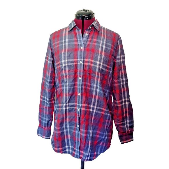 Joe Fresh Button Front Shirt Multicolor Womens Size Medium Plaid Pockets - Picture 1 of 6